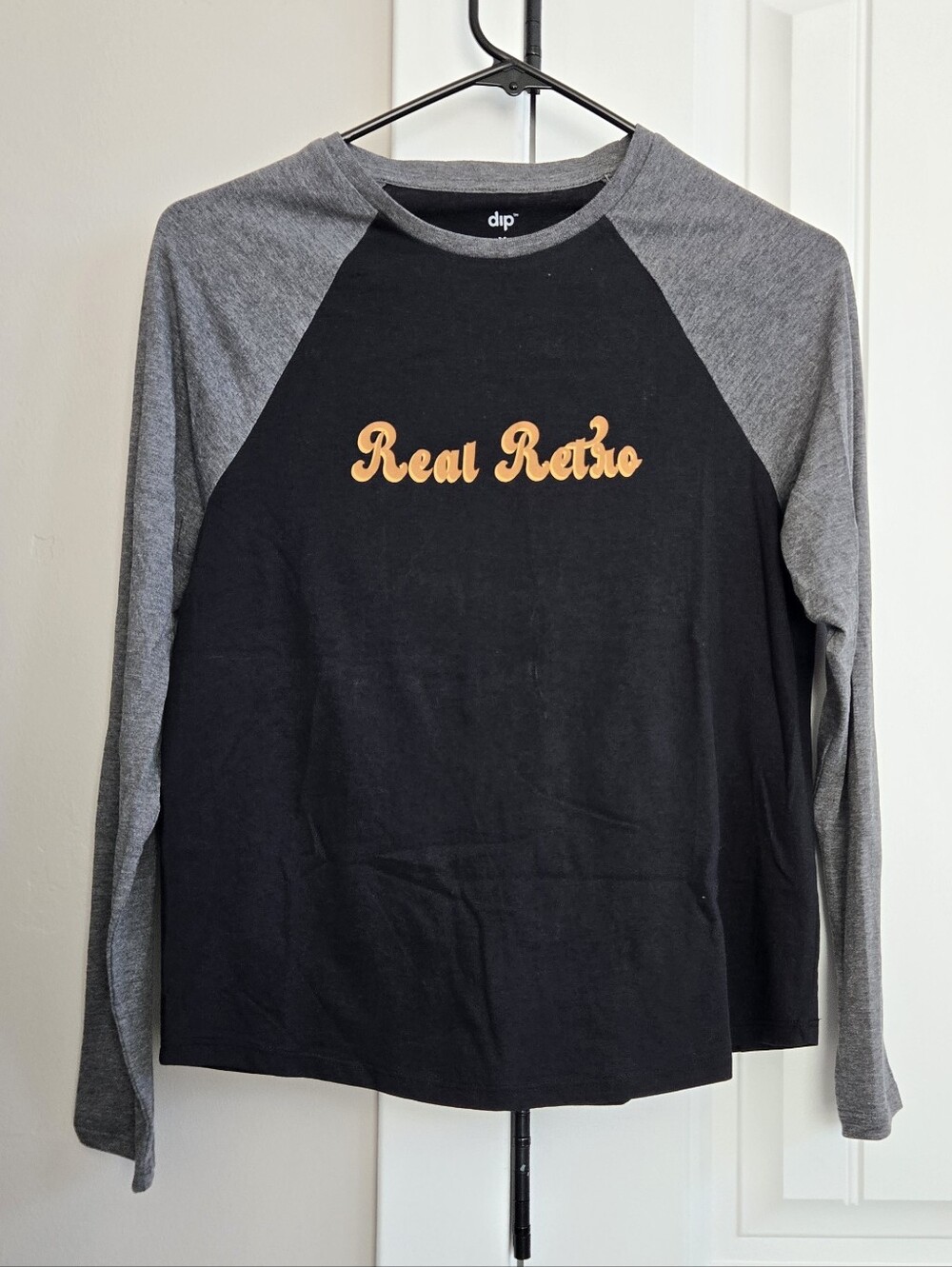 dip Black & Gray Raglan Long-Sleeve Tee with Orange 'Real Retro' Script